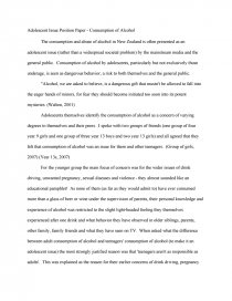 Adolescent Issue Position Paper Consumption Of Alcohol Essays