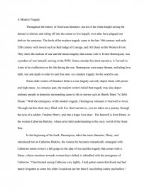 A Farewell To Arms Modern Tragedy Book Report