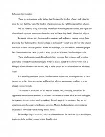 Religious Discrimination Research Paper Essay Preview Religious Discrimination Argument Essay Paper Outline also Cheap Book Reports Essay On Healthy Eating