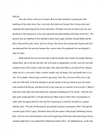Реферат: Cannery Row Essay Research Paper In Cannery