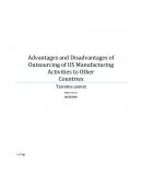 Advantages and Disadvantages of Outsourcing of Us Product