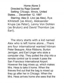 Home Alone 3 Book Movie Report Home Alone 3 Book Movie Report