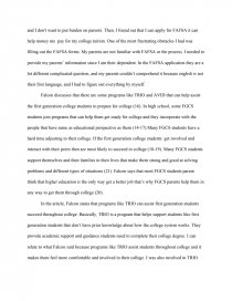 First Generation College Student Essay