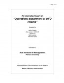 An Internship Report on Operations Department at Oyo Rooms